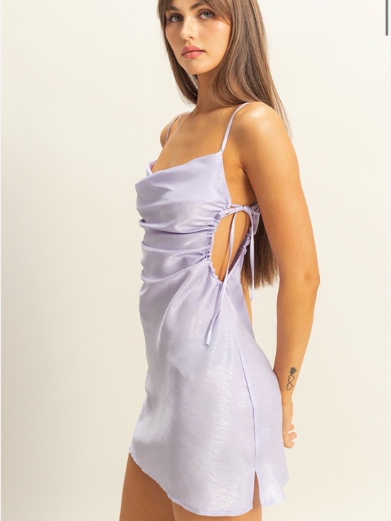 Boutique Brand Dresses & Skirts - Lilac Satin Cowl Mini Dress with Side Tie - NWT - Small